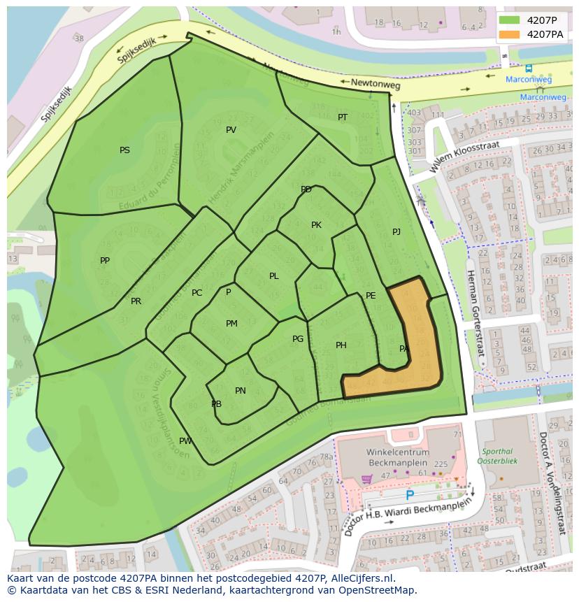 Afbeelding van het postcodegebied 4207 PA op de kaart.