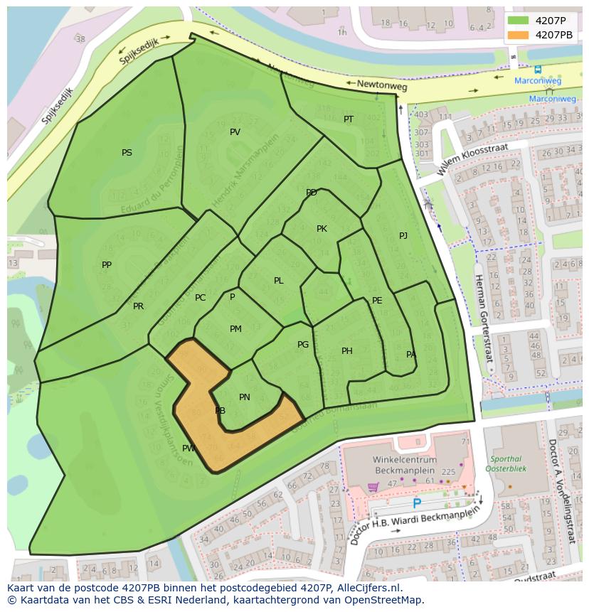 Afbeelding van het postcodegebied 4207 PB op de kaart.