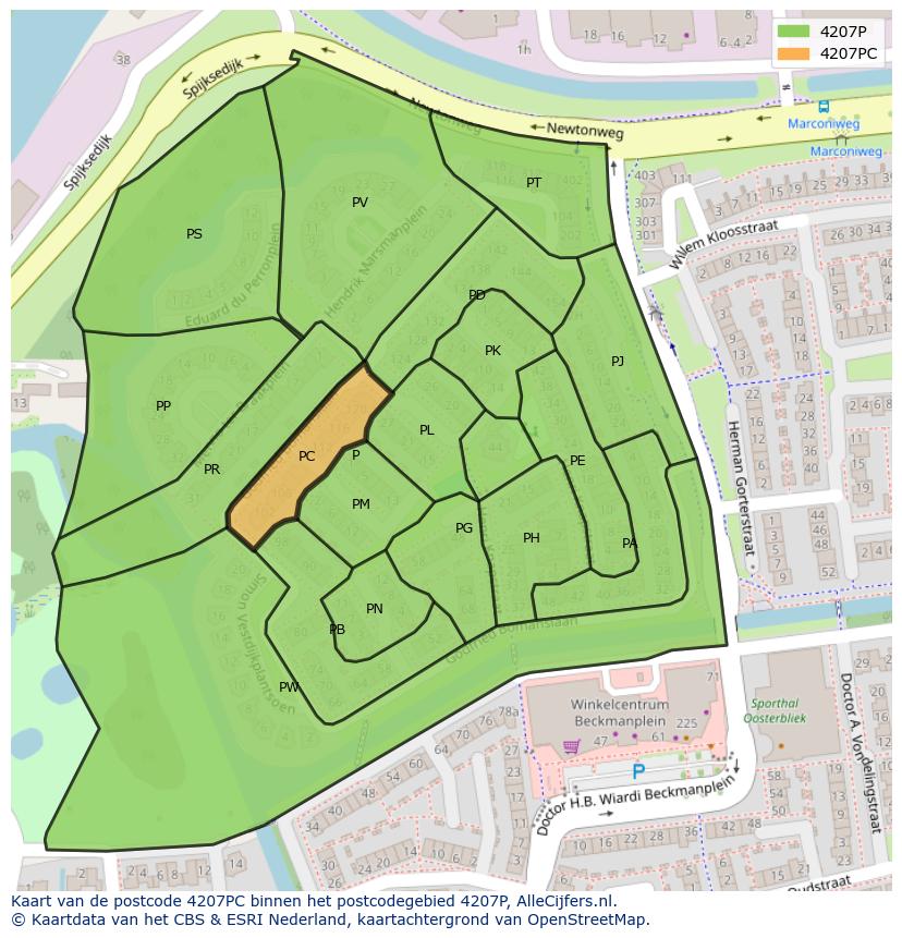 Afbeelding van het postcodegebied 4207 PC op de kaart.