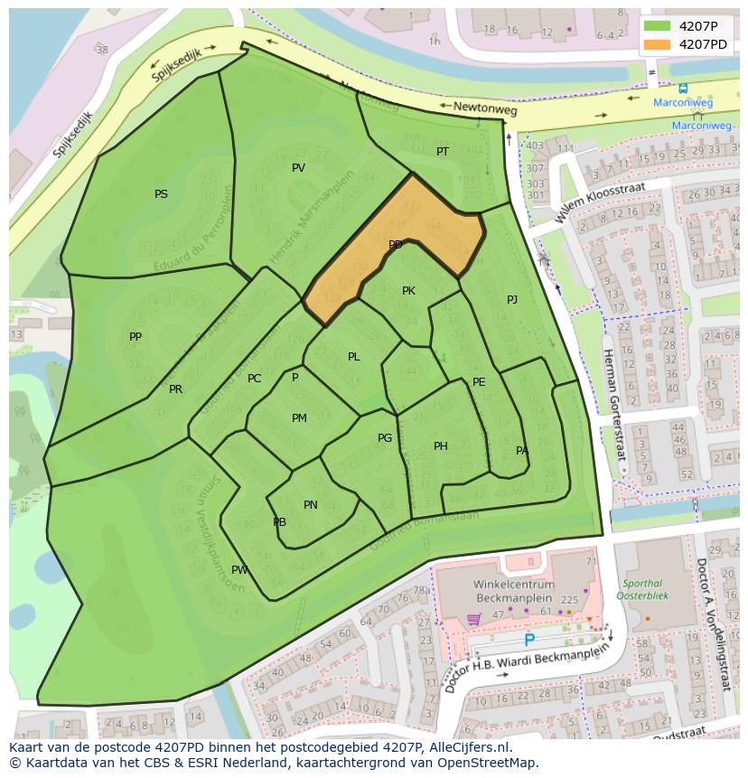 Afbeelding van het postcodegebied 4207 PD op de kaart.