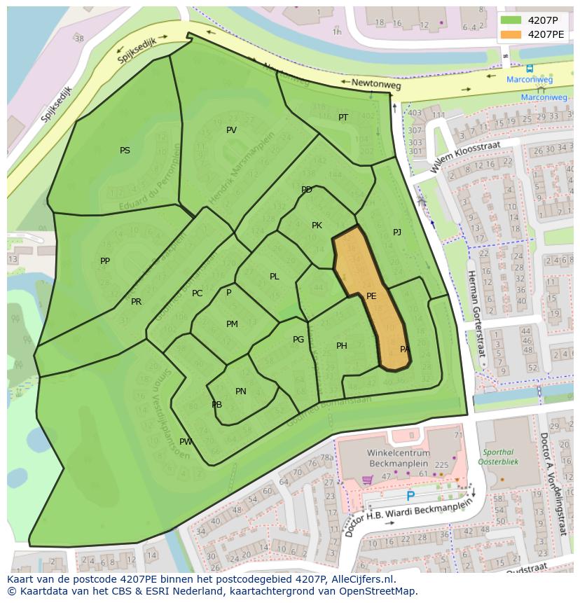 Afbeelding van het postcodegebied 4207 PE op de kaart.