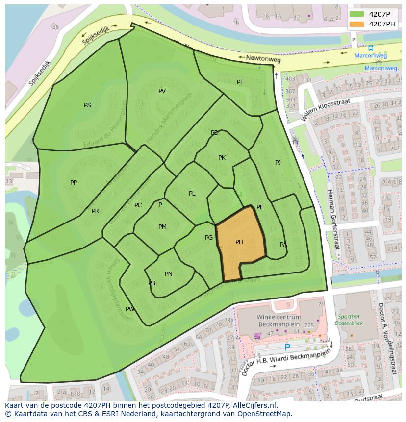 Afbeelding van het postcodegebied 4207 PH op de kaart.