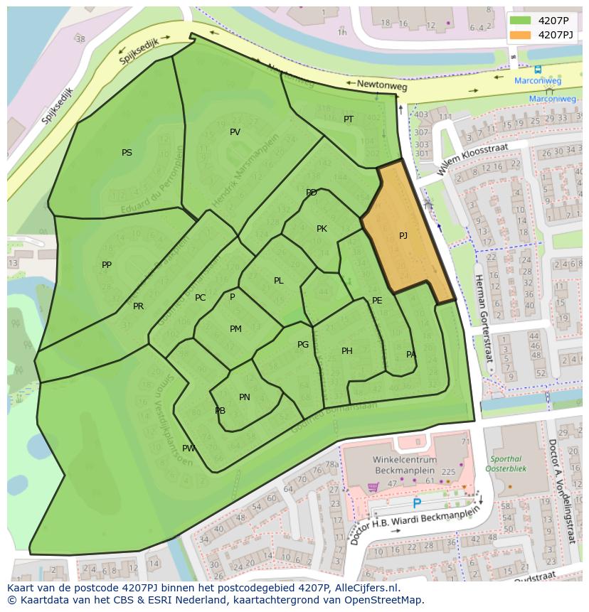 Afbeelding van het postcodegebied 4207 PJ op de kaart.