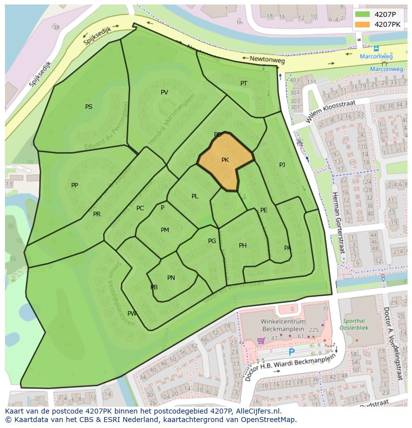 Afbeelding van het postcodegebied 4207 PK op de kaart.