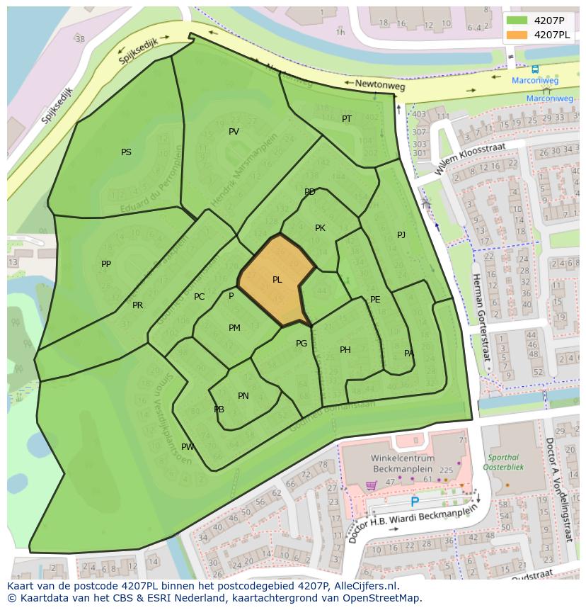 Afbeelding van het postcodegebied 4207 PL op de kaart.