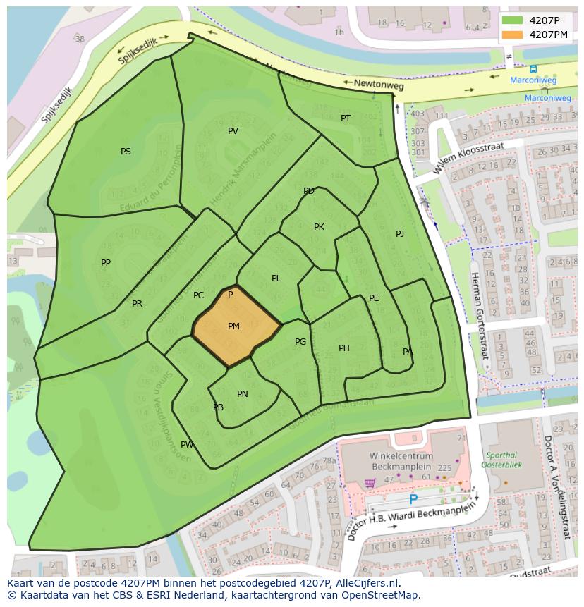 Afbeelding van het postcodegebied 4207 PM op de kaart.