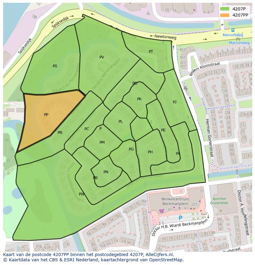 Afbeelding van het postcodegebied 4207 PP op de kaart.