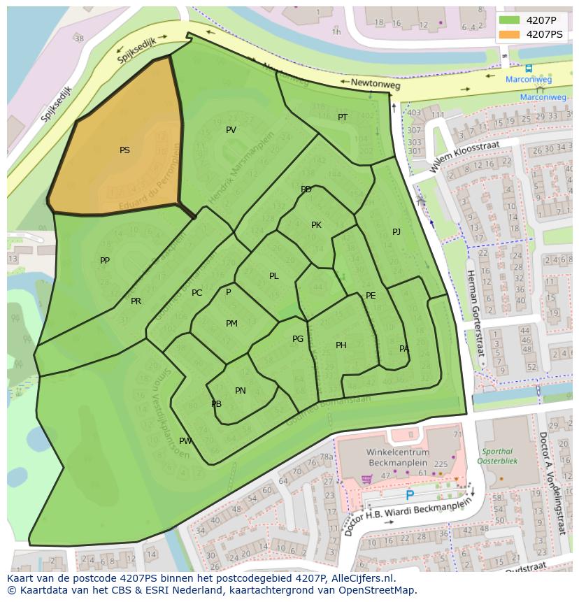 Afbeelding van het postcodegebied 4207 PS op de kaart.