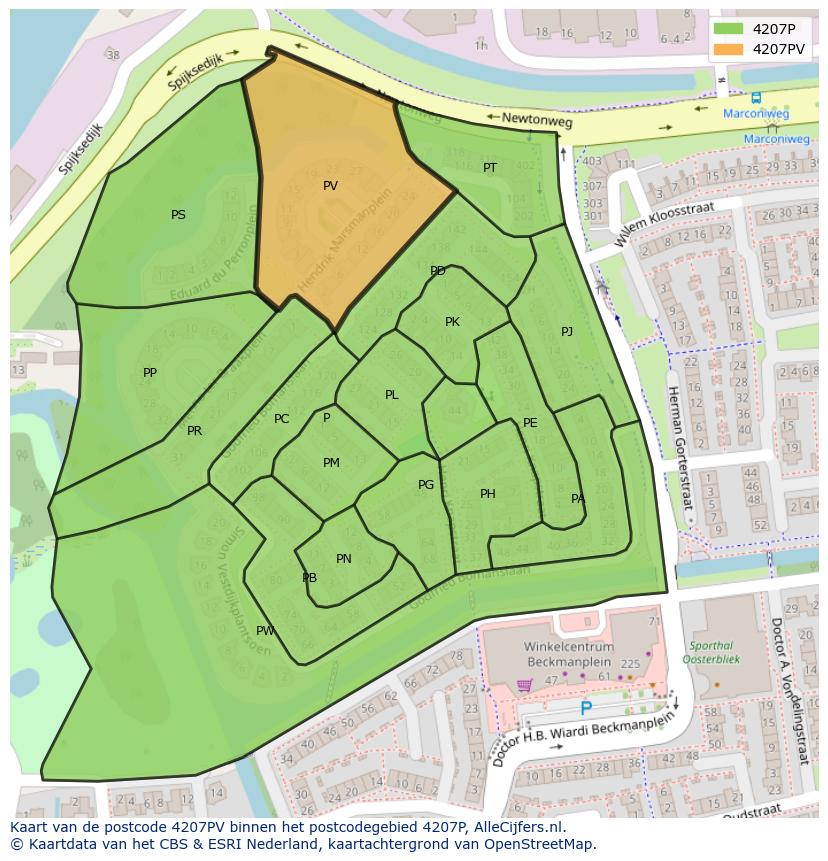Afbeelding van het postcodegebied 4207 PV op de kaart.