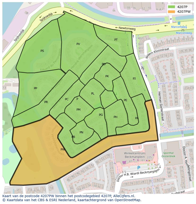 Afbeelding van het postcodegebied 4207 PW op de kaart.