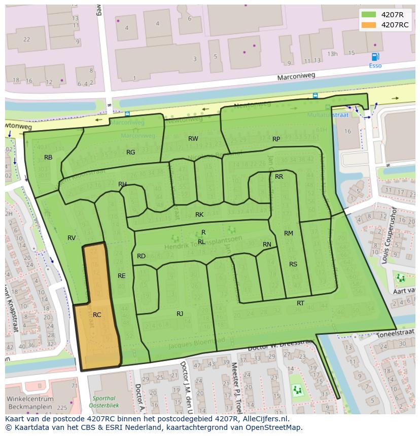 Afbeelding van het postcodegebied 4207 RC op de kaart.
