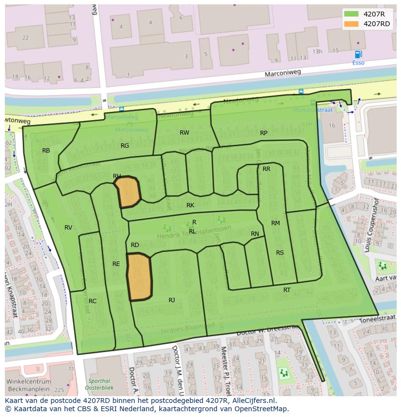 Afbeelding van het postcodegebied 4207 RD op de kaart.