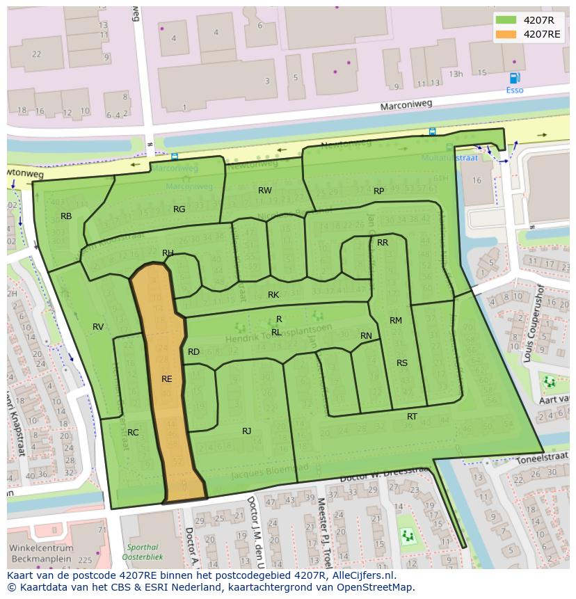 Afbeelding van het postcodegebied 4207 RE op de kaart.