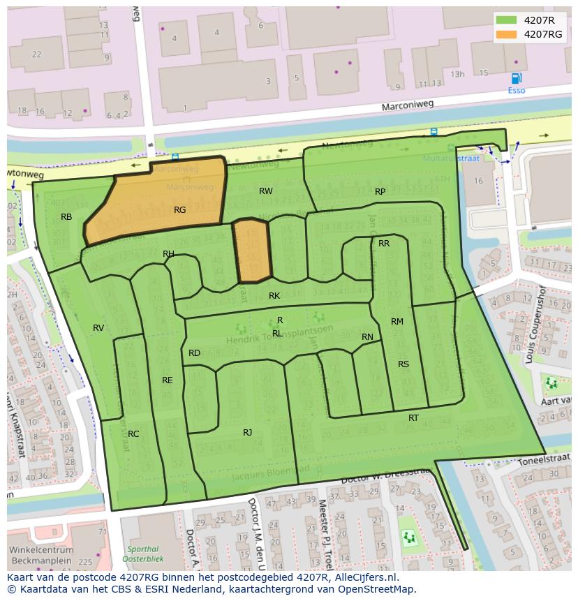 Afbeelding van het postcodegebied 4207 RG op de kaart.