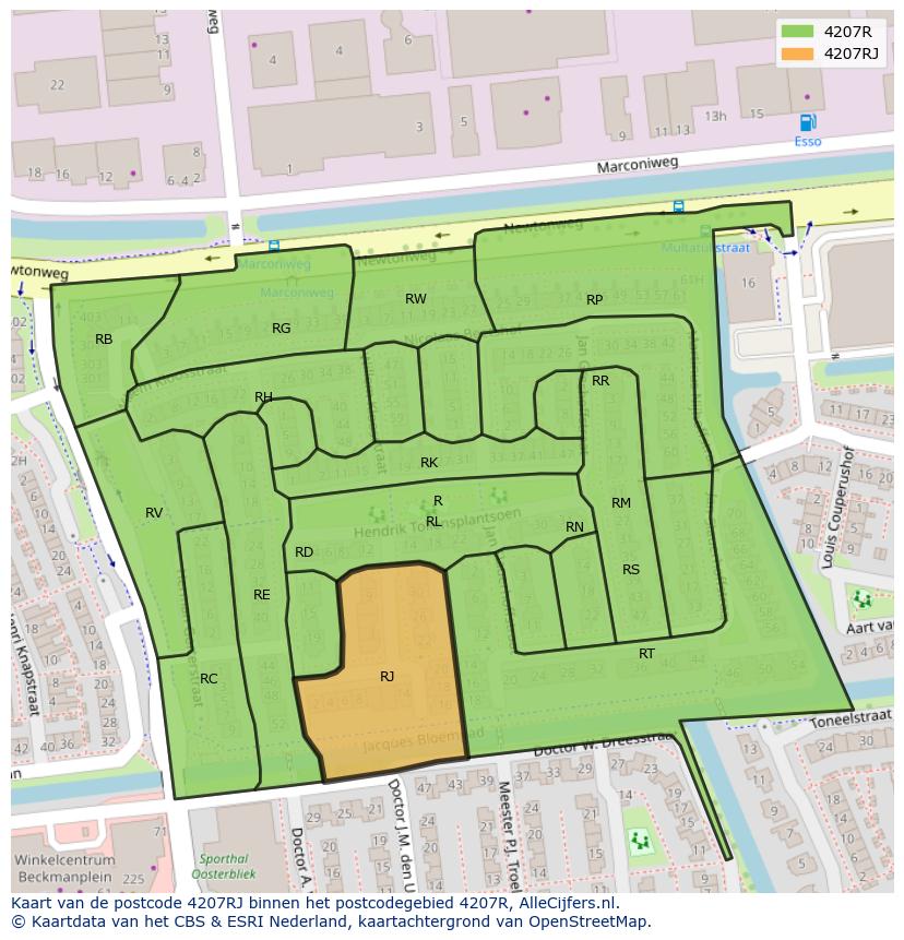 Afbeelding van het postcodegebied 4207 RJ op de kaart.