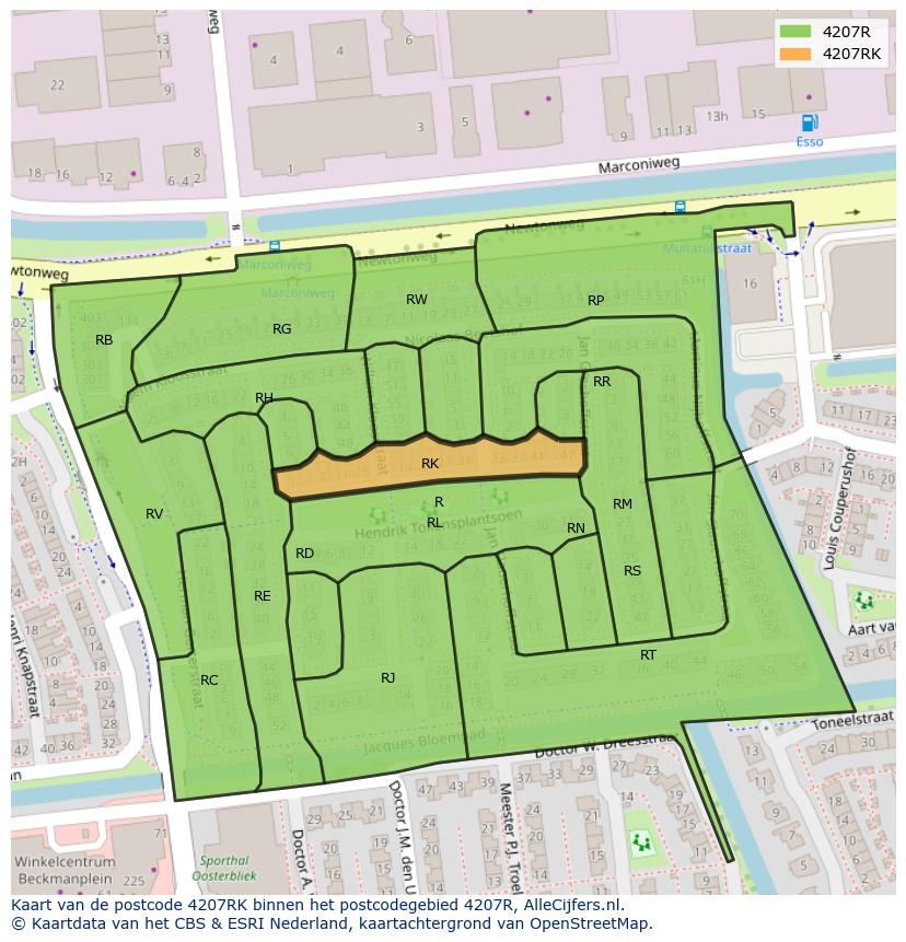 Afbeelding van het postcodegebied 4207 RK op de kaart.