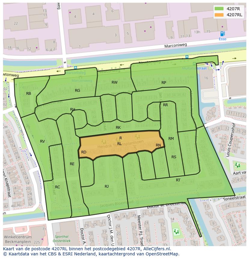 Afbeelding van het postcodegebied 4207 RL op de kaart.