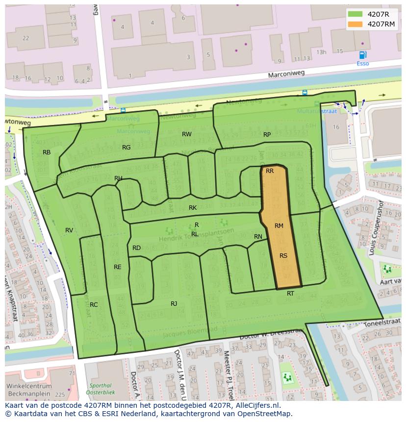 Afbeelding van het postcodegebied 4207 RM op de kaart.