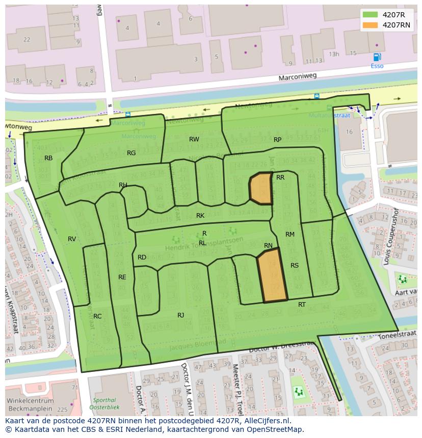 Afbeelding van het postcodegebied 4207 RN op de kaart.