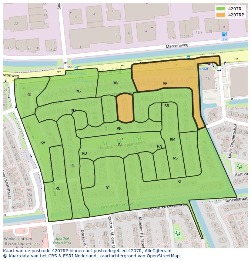 Afbeelding van het postcodegebied 4207 RP op de kaart.