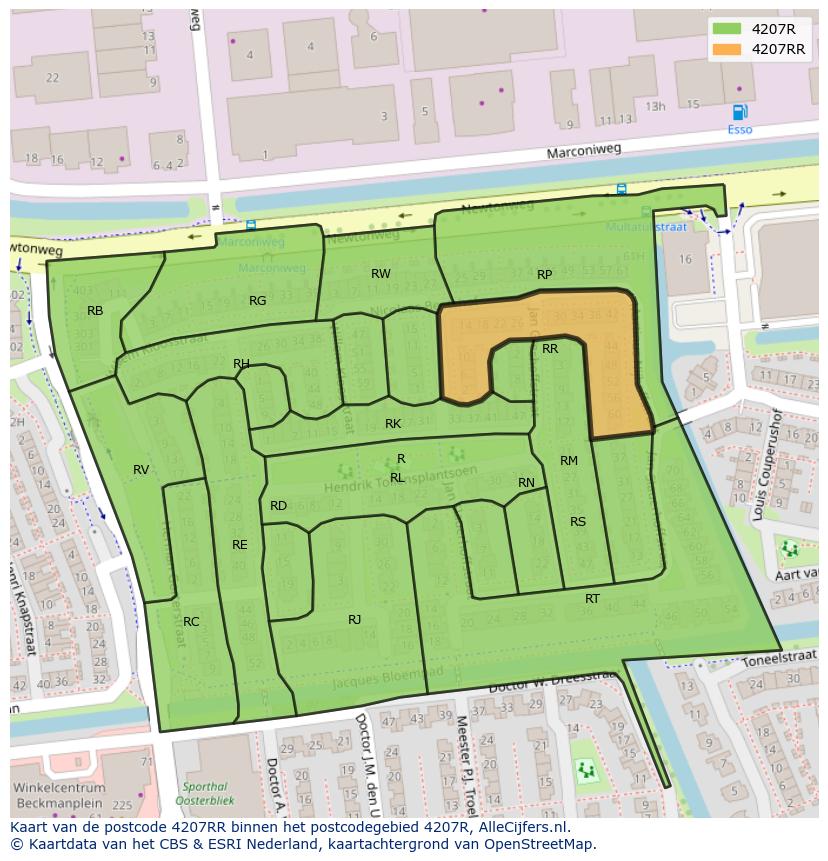 Afbeelding van het postcodegebied 4207 RR op de kaart.