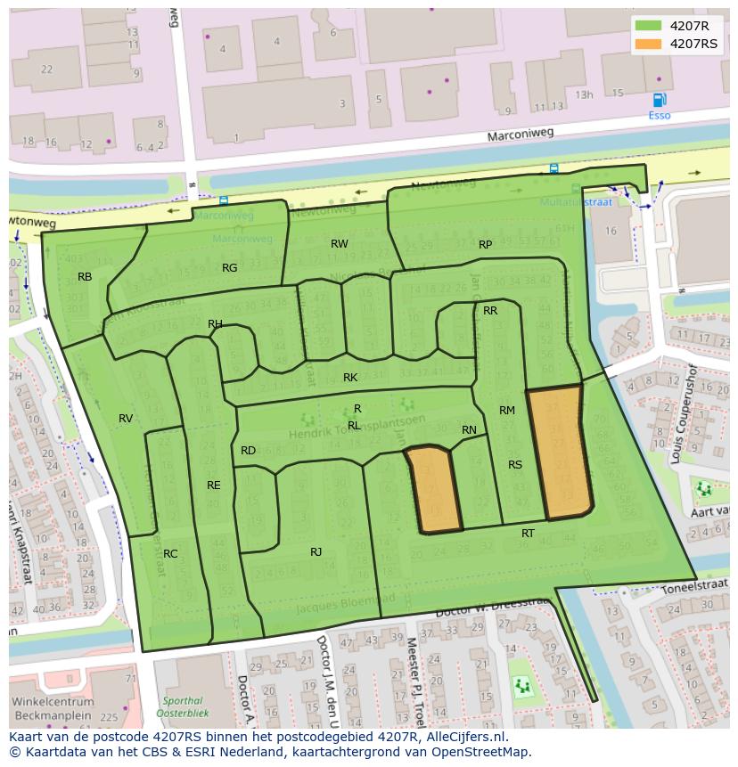 Afbeelding van het postcodegebied 4207 RS op de kaart.