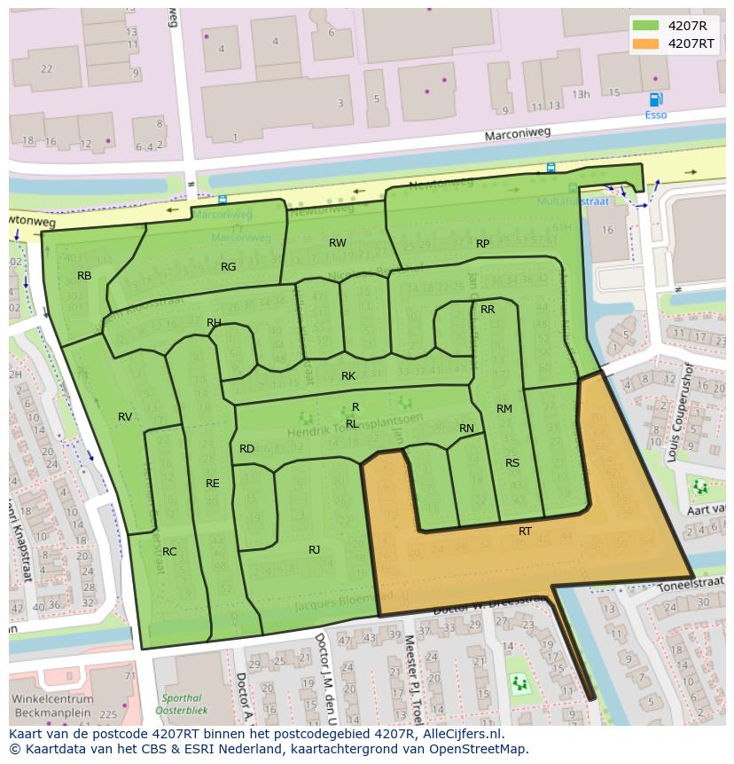 Afbeelding van het postcodegebied 4207 RT op de kaart.