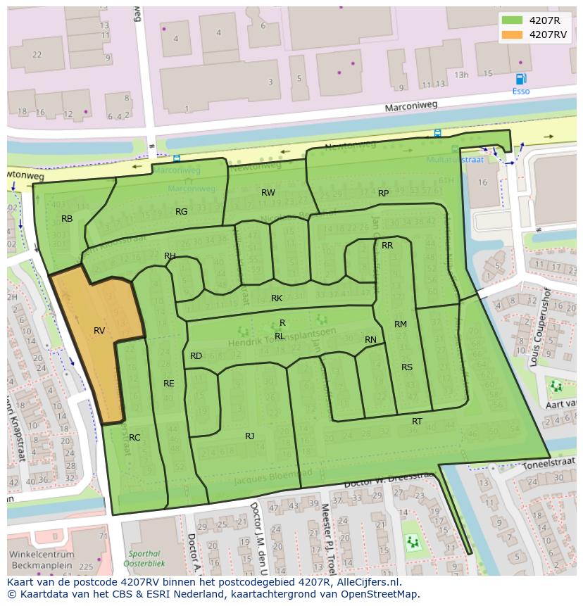 Afbeelding van het postcodegebied 4207 RV op de kaart.