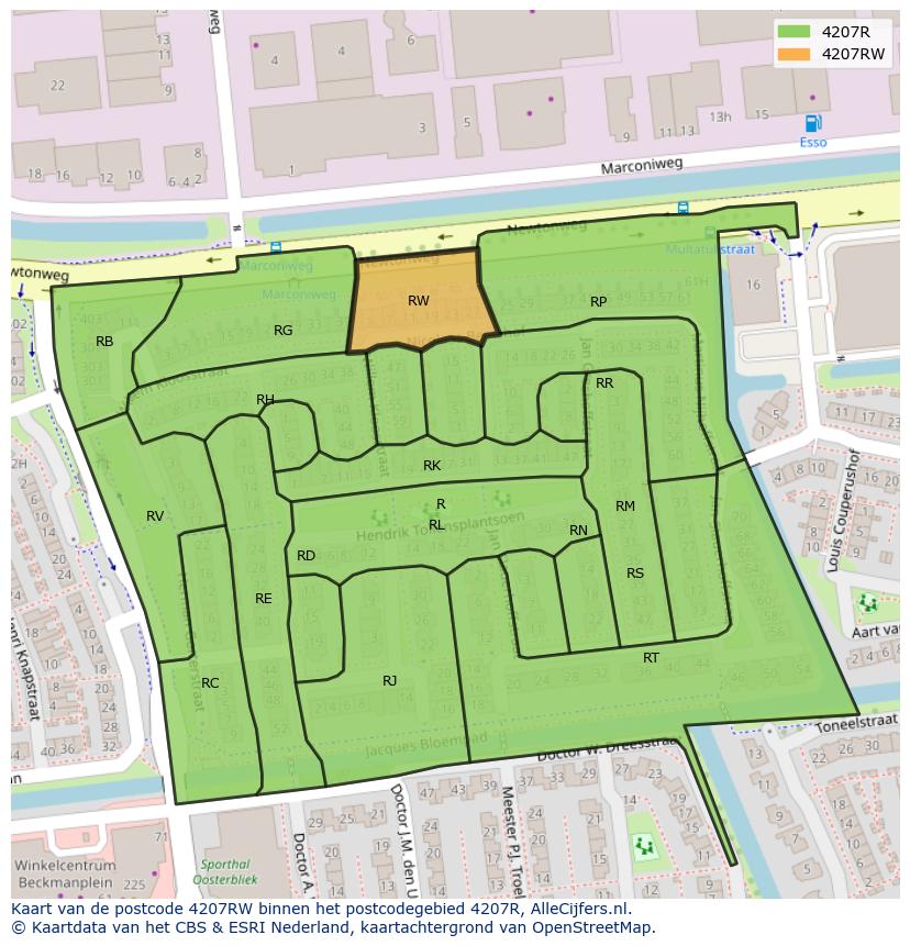 Afbeelding van het postcodegebied 4207 RW op de kaart.