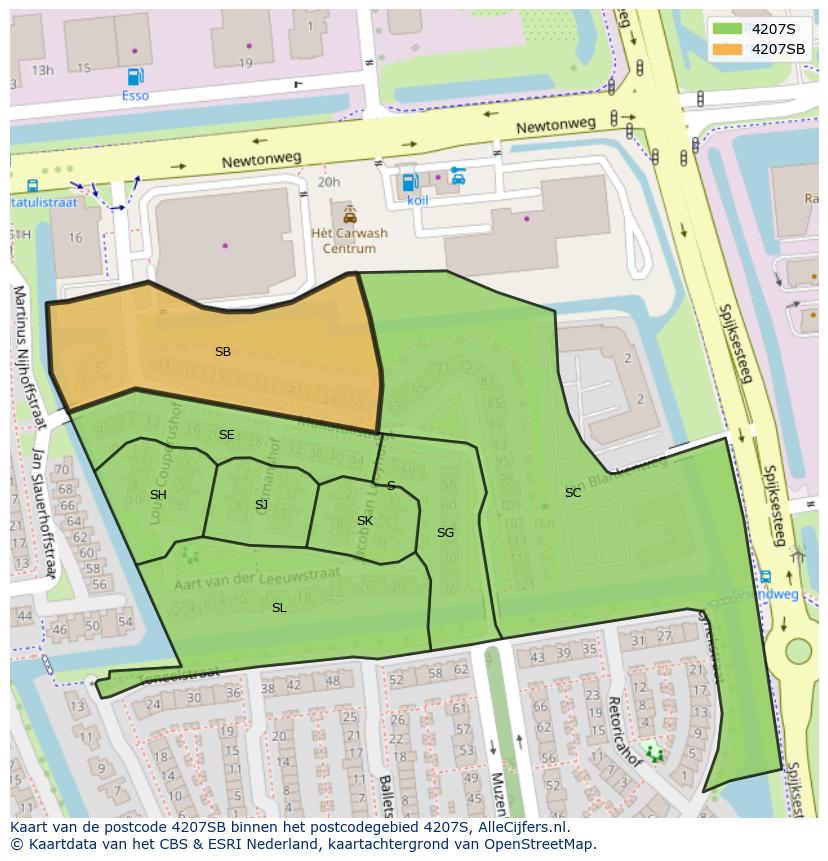 Afbeelding van het postcodegebied 4207 SB op de kaart.