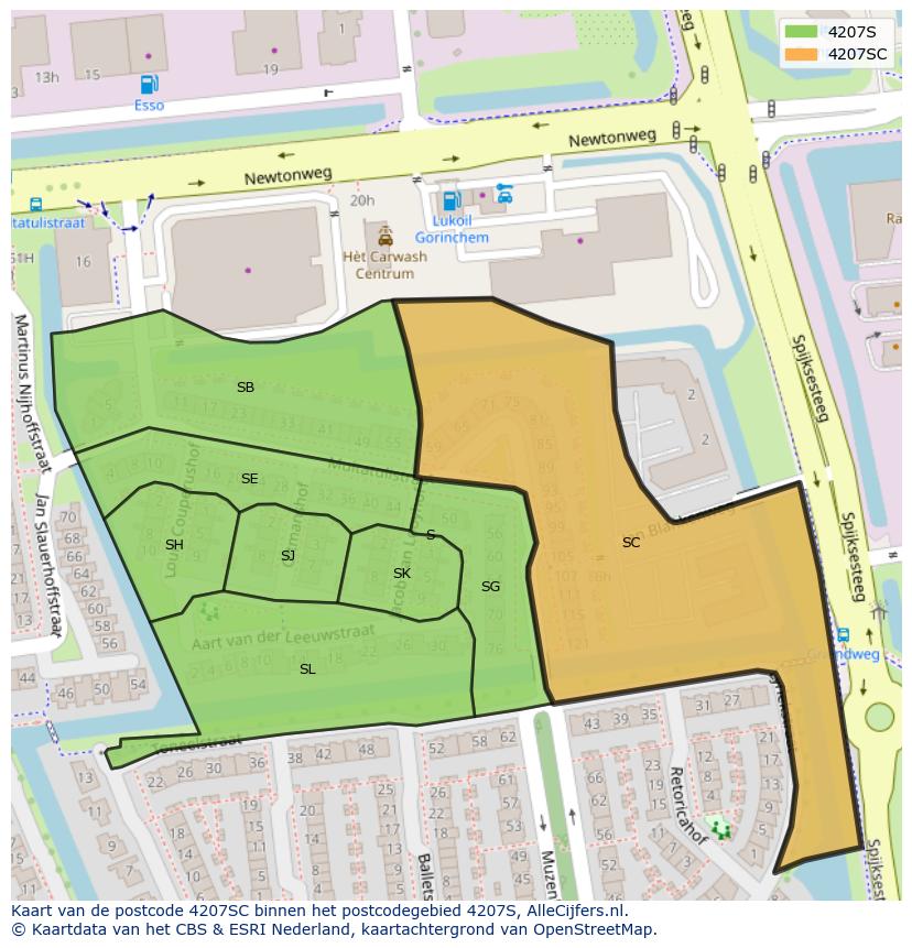 Afbeelding van het postcodegebied 4207 SC op de kaart.