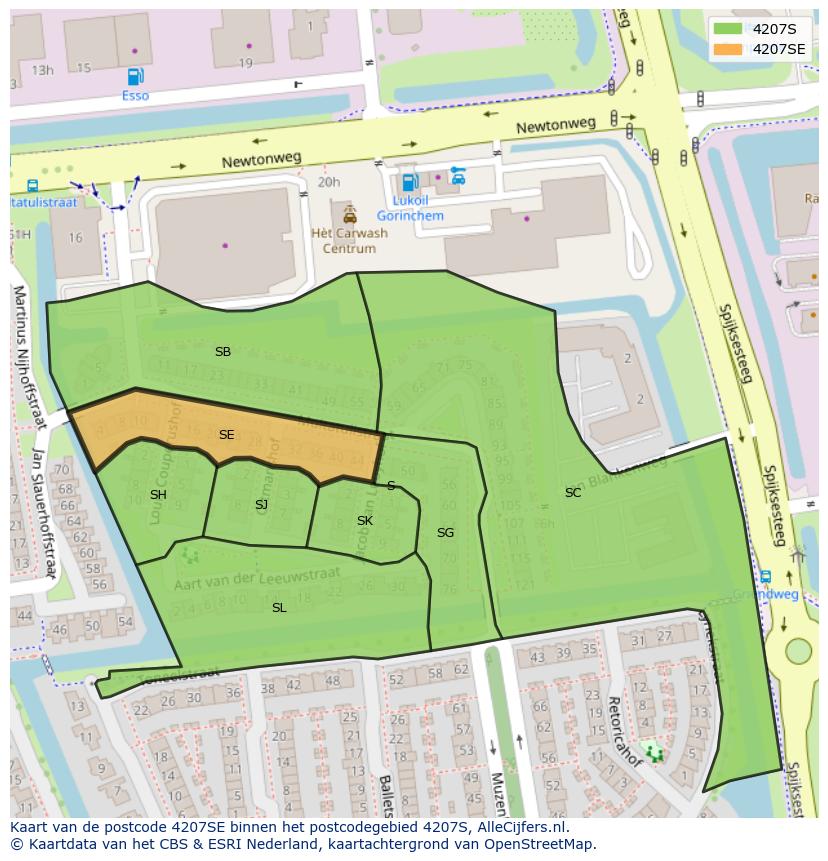 Afbeelding van het postcodegebied 4207 SE op de kaart.