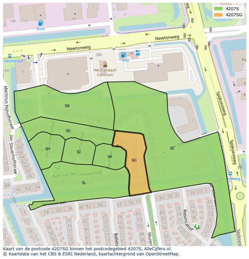 Afbeelding van het postcodegebied 4207 SG op de kaart.