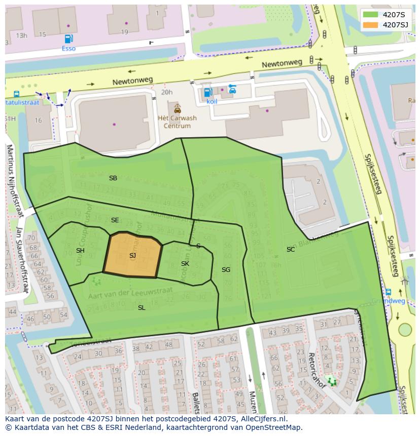 Afbeelding van het postcodegebied 4207 SJ op de kaart.