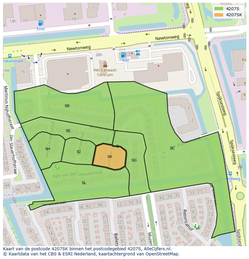 Afbeelding van het postcodegebied 4207 SK op de kaart.