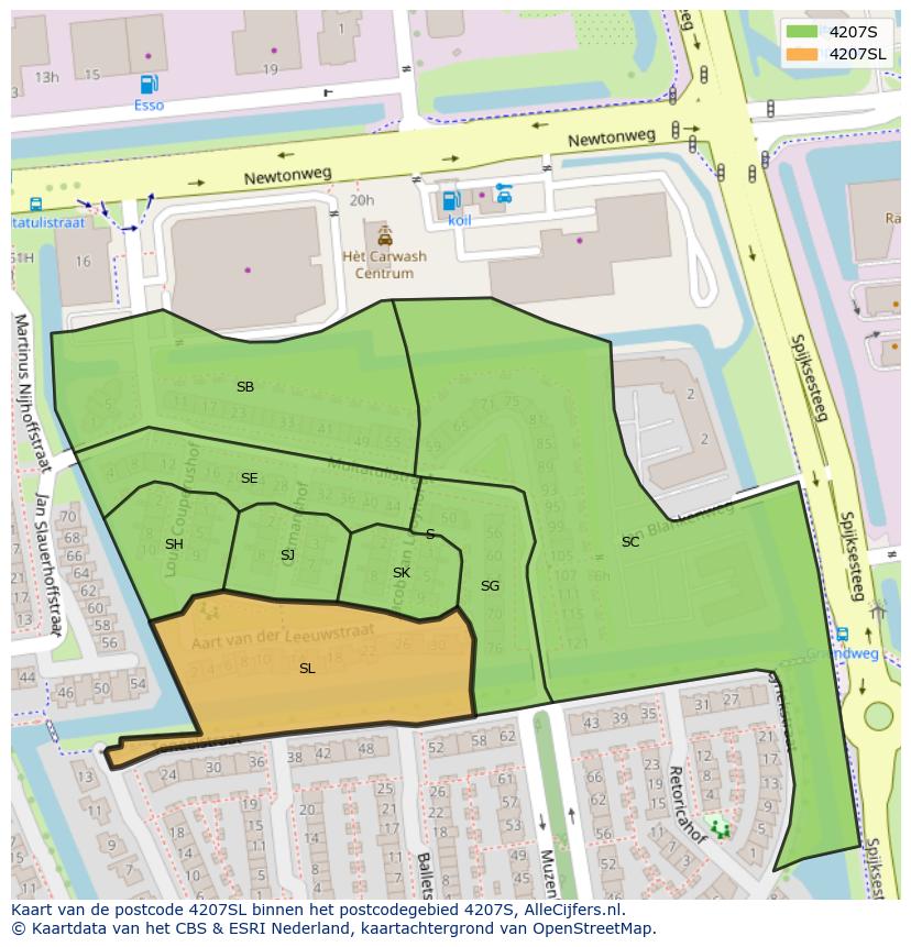 Afbeelding van het postcodegebied 4207 SL op de kaart.
