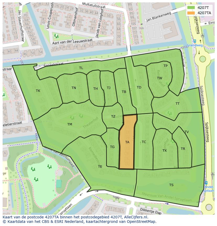 Afbeelding van het postcodegebied 4207 TA op de kaart.