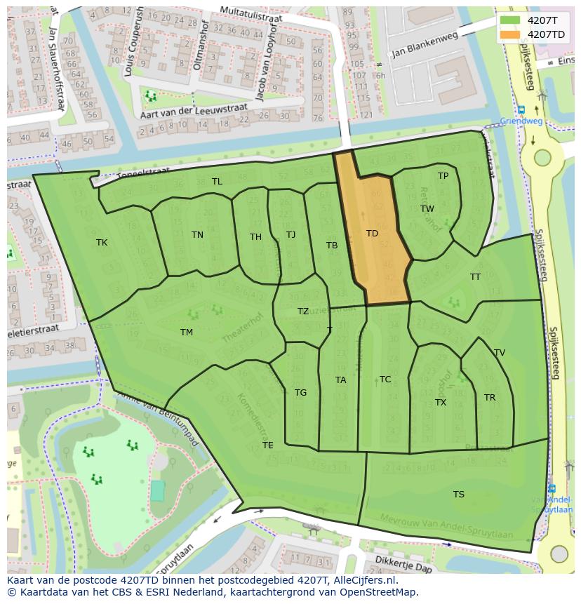Afbeelding van het postcodegebied 4207 TD op de kaart.