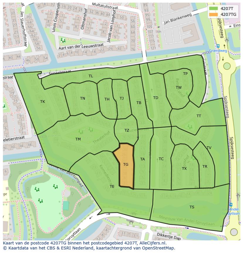 Afbeelding van het postcodegebied 4207 TG op de kaart.