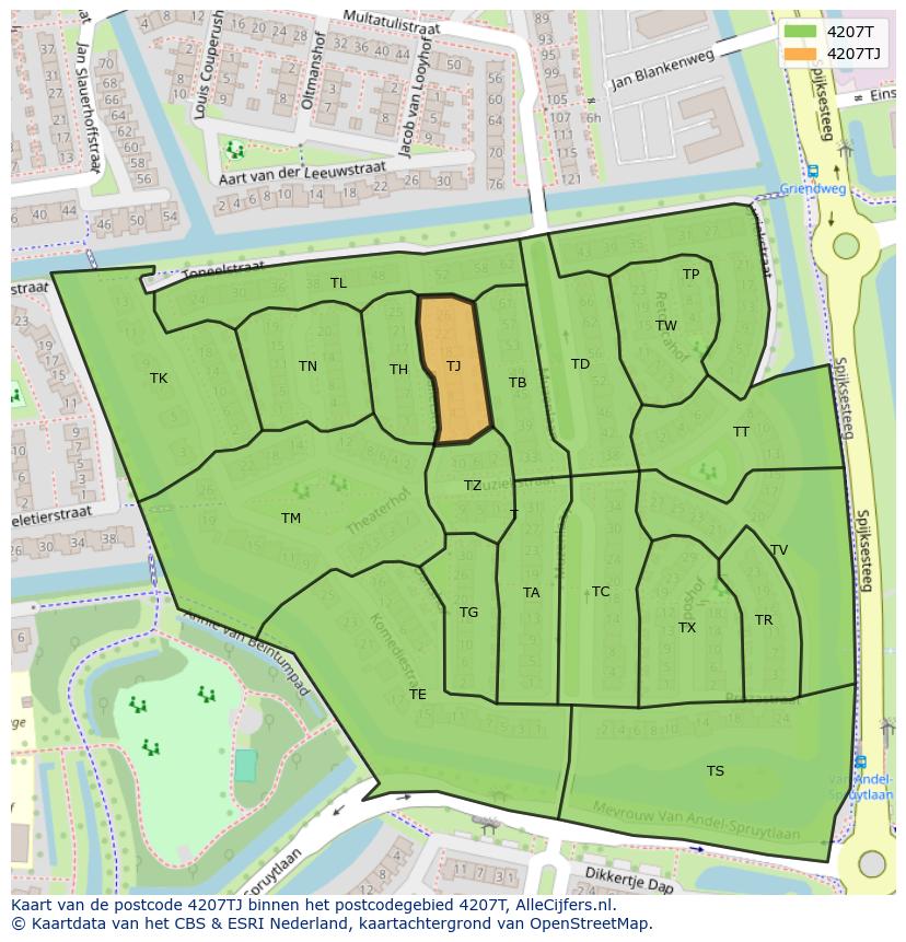 Afbeelding van het postcodegebied 4207 TJ op de kaart.