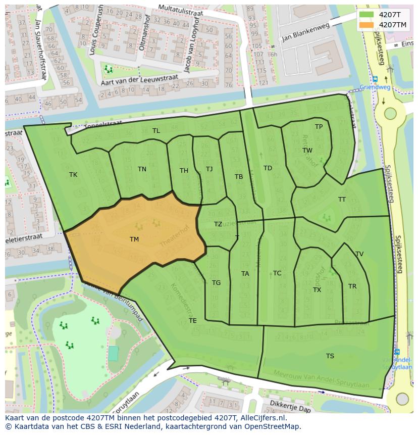Afbeelding van het postcodegebied 4207 TM op de kaart.