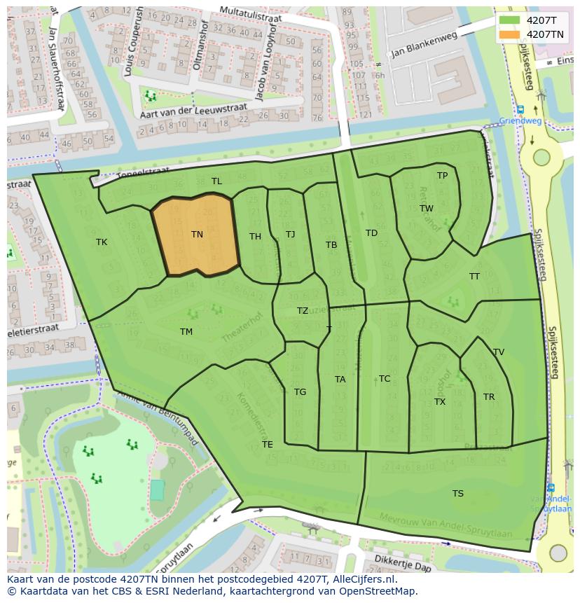 Afbeelding van het postcodegebied 4207 TN op de kaart.