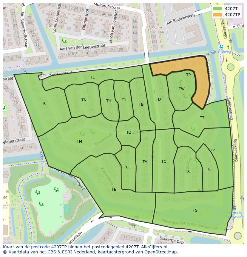 Afbeelding van het postcodegebied 4207 TP op de kaart.