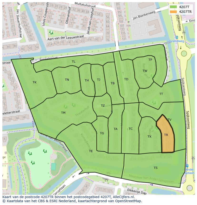 Afbeelding van het postcodegebied 4207 TR op de kaart.