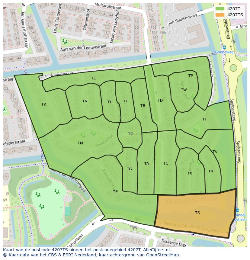 Afbeelding van het postcodegebied 4207 TS op de kaart.