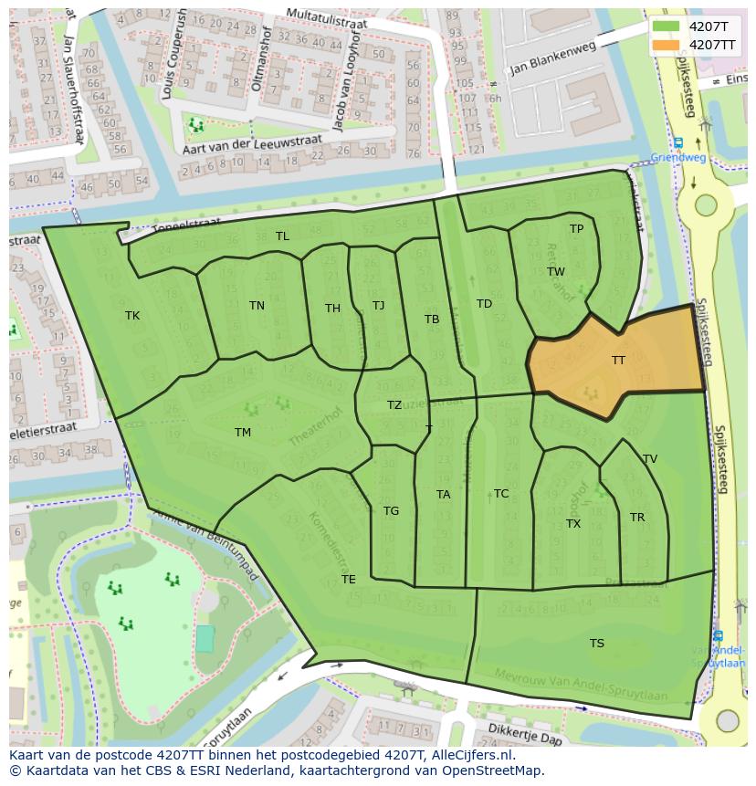 Afbeelding van het postcodegebied 4207 TT op de kaart.
