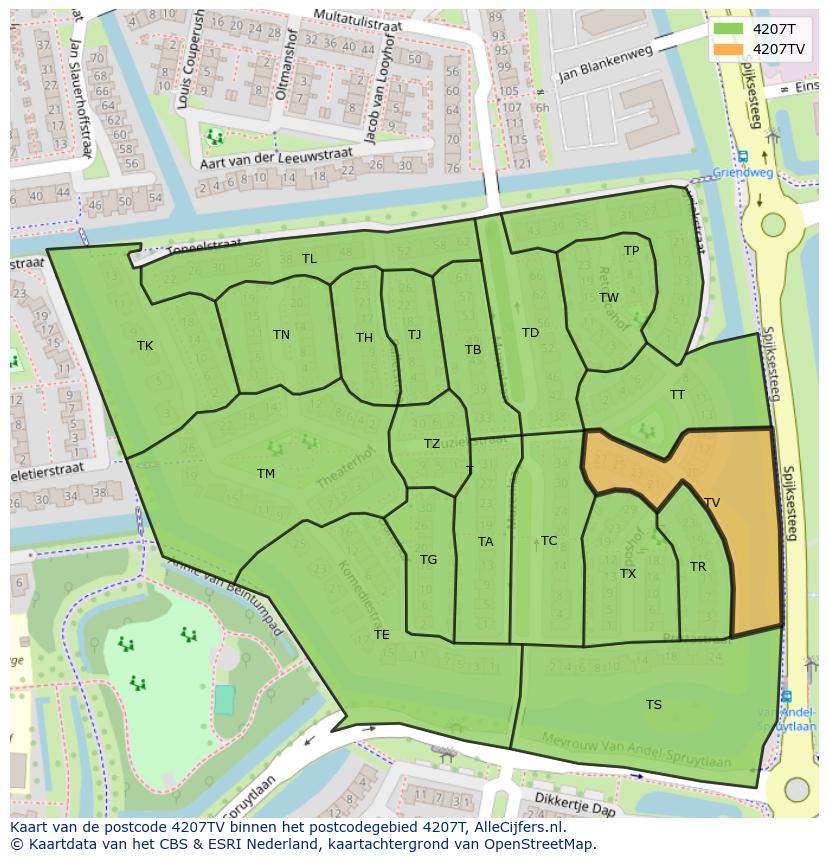 Afbeelding van het postcodegebied 4207 TV op de kaart.