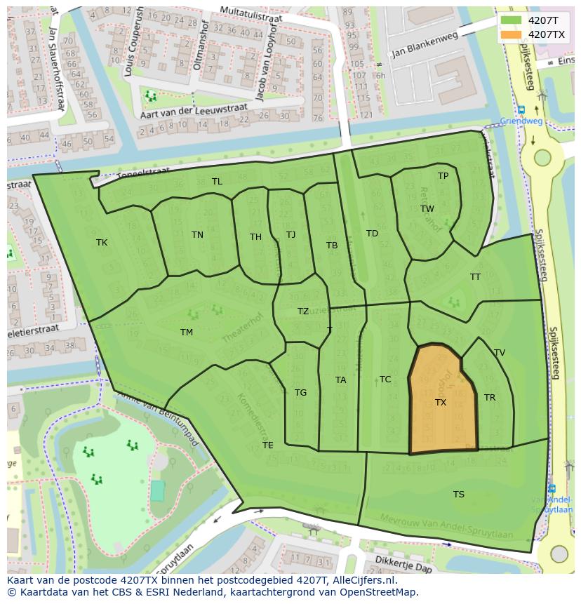 Afbeelding van het postcodegebied 4207 TX op de kaart.