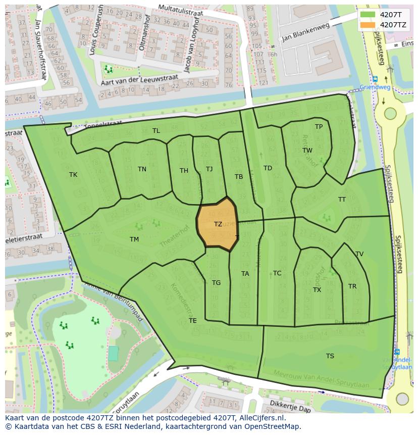 Afbeelding van het postcodegebied 4207 TZ op de kaart.