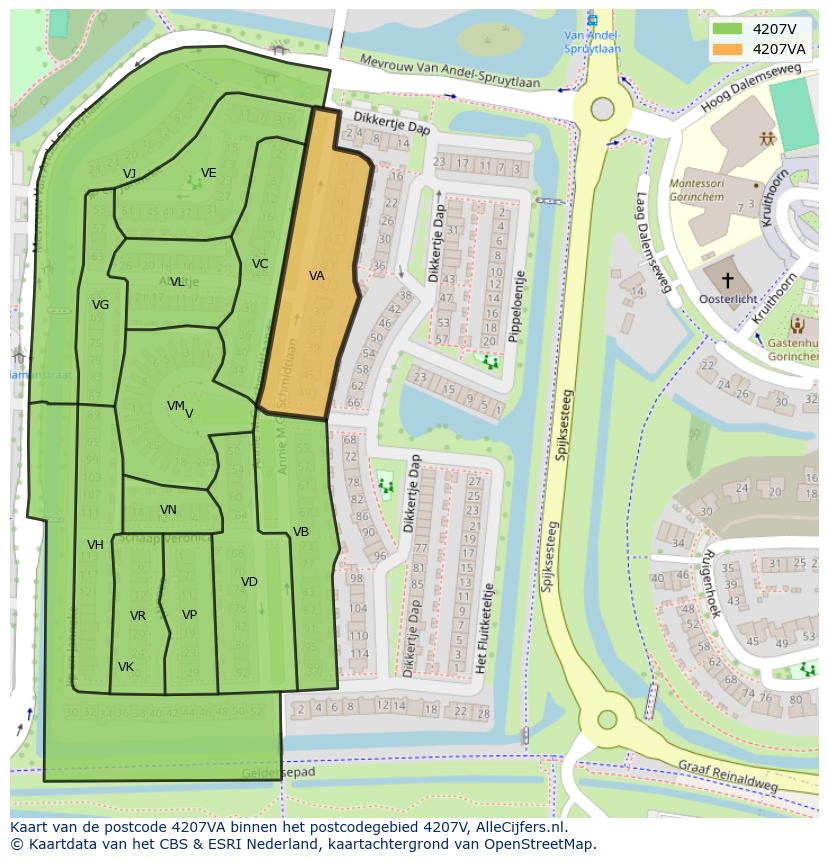 Afbeelding van het postcodegebied 4207 VA op de kaart.